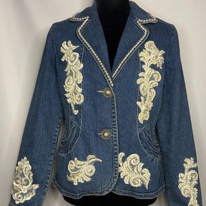 Upcycled Embellished Handstitched Bridal Vintage Lace Demin Jacket/Blazer S/M